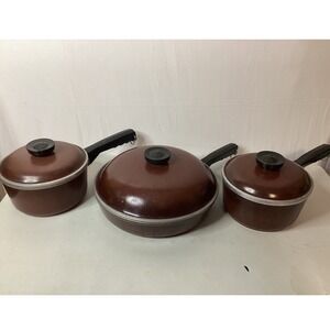 Vintage Club Aluminum Cookware Set 3 Piece Brown Pots Pans Lids Kitchen